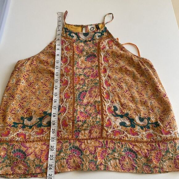 Anthropologie Orange & Teal Boho Embroidered Tank Top Size 10 - Picture 12 of 12